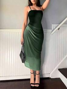 Vestido de tirantes de malla degradado elegante para mujer, de verano - Verde - Ver 1