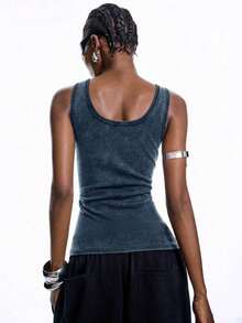 2026 Nuevo Camiseta de mujer minimalista para primavera/verano con decoración de metal, Camiseta de mujer, Camiseta deportiva de mujer, Blusa y camisa de mujer, Top de yoga, Negro - Azul - Ver 2