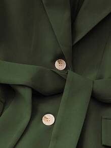 Chaqueta de chaleco casual y holgada de unicolor con solapa, para la temporada de otoño - Verde militar - Ver 4