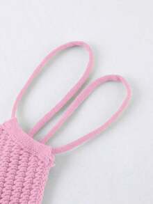 Blusa de punto de mujer de verano con cuello halter, dobladillo asimétrico y unicolor - Rosa Pálido - Ver 3