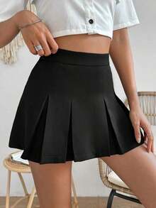 Falda minimalista de unicolor y estilo informal y elegante para mujer - Negro 3 - Ver 8