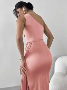 plisado con volante de un solo hombro para mujer, adecuado para fiestas, bailes, vestidos de noche, elegante, banquetes, citas, sexy, fiestas de cóctel, ceremonias de graduación - Rosa - Ver 7
