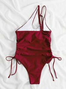 Traje De Baño De Una Pieza Sin Anillo De Acero Con Lado De Cordón - Rosa Roja - Ver 7