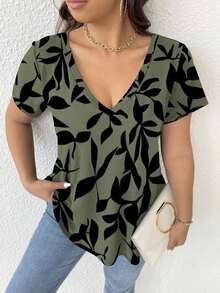 Camiseta de mujer de talla grande con cuello en V y estampado - Multicolor 4 - Ver 3