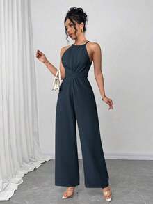 Mono sin mangas de un solo color con diseño cruzado para mujer, atuendo elegante para festivales, fiestas, festivales de música, temporada de graduación, playa, vacaciones y uso diario - Azul marino - Ver 6