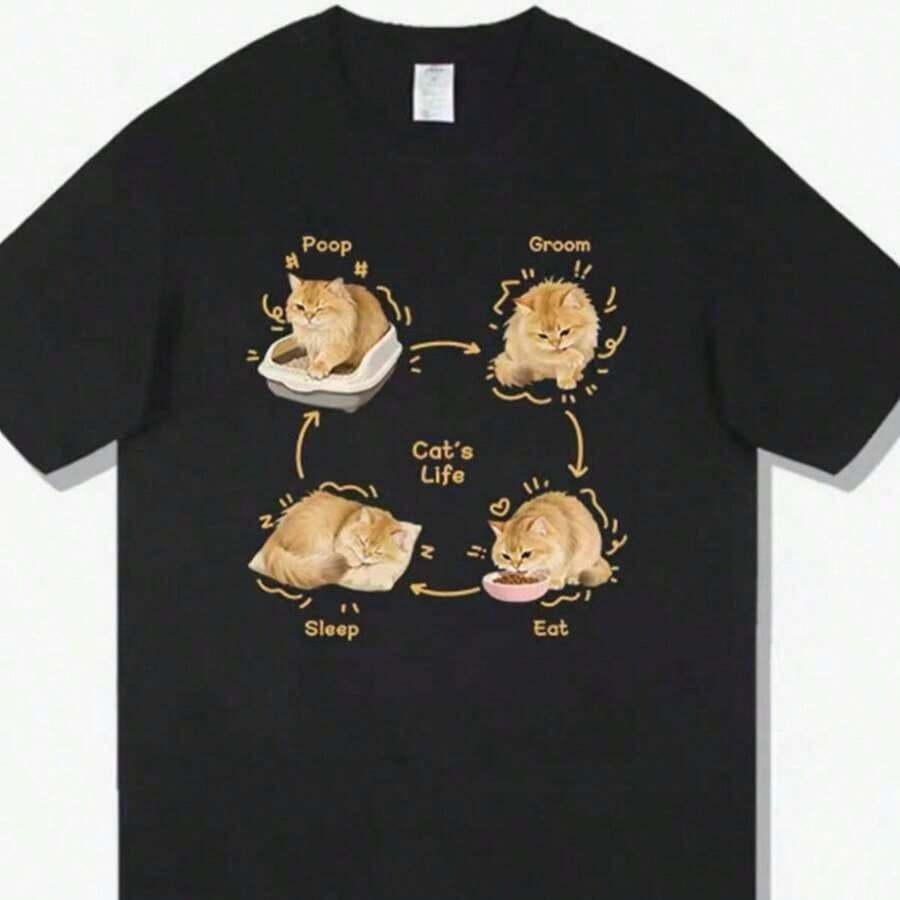 1 pieza de camiseta casual blanca para mujer con cuello redondo y manga corta, con estampado inspirador 'Be', corte regular, tela ligeramente elástica para comodidad diaria, 180g 100% algodón, los diseños están impresos. Unisexo. - Negro - Ver 1