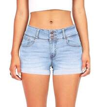 Shorts de mezclilla elásticos multicolor de nuevo estilo que realzan la cintura - Azul oscuro - Ver 3