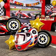 Helmet Gold Tire Star Balloon Decoration, Tire-Shaped Aluminum Foil Balloon Set, Racing Theme Suitable For Birthday Party Gathering Decoration Balloons - Multicolor - View 6