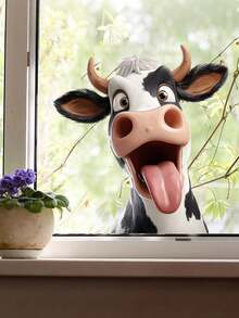 1pc Funny Cow Window Sticker, Humorous Cow Wall Poster, 3D Realistic Window Animal Decor, Suitable For Bedroom, Living Room, Study, Kitchen Decor, Static Cling Glass Sticker, Farmhouse Country Animal, Vinyl Decal For Kitchen, Living Room, Bedroom, Farmhouse Style - A - View 1