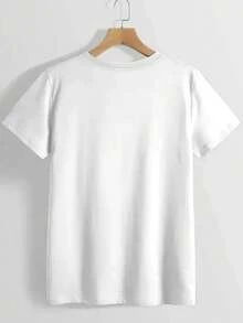 1 Women's Pure Cotton T-Shirt With Letter And Anime Print, Simple Design, Comfortable And Breathable, Suitable For Daily Casual Wear, Showing A Natural And Elegant Style, Must-Have For Summer Parties, Local Shipping, 180g 100% Cotton. - 白色 - 查看 2