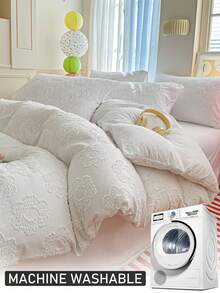 Bộ ga trải giường 2/3 món màu trắng họa tiết hoa, phong cách tối giản, chất liệu polyester, phù hợp cho mọi mùa, kiểu dáng nhà nông thôn, thích hợp cho phòng khách, phòng ngủ, ký túc xá (1 ga trải giường + 1/2 vỏ gối, không bao gồm ruột gối), có thể giặt máy, mềm mại và thoáng khí, phù hợp với giường đơn/đôi/nữ hoàng/vua. - trắng - Xem 8