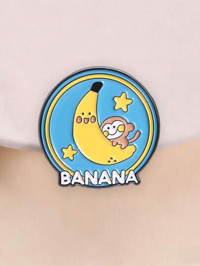 Épinglette émail Kawaii Singe et Banane Lune