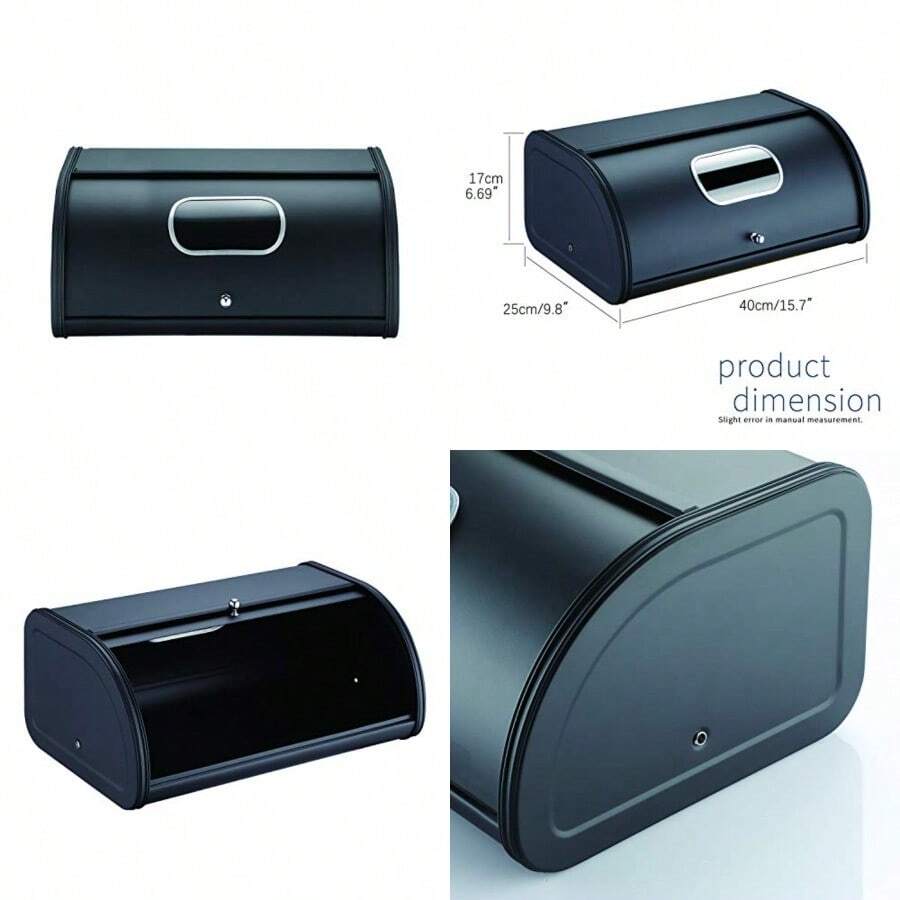 HILFA Stainless Steel Bread Box with Roll Up Lid with window For Easy Kitchen Counter Storage Bread Bin Holder 17.5X11.5X7.5 inch Matte Black SB330w-MB - Negro mate - Ver 1