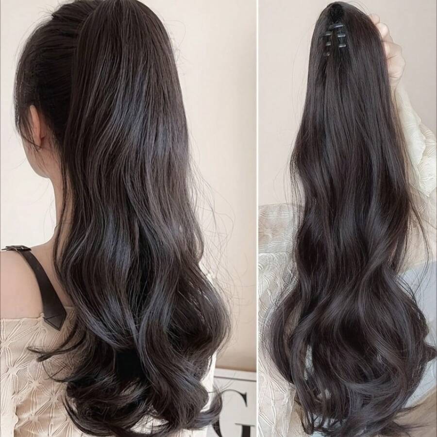 Braided Ponytail Women, Small Claw Clip High Ponytail, Curly Ponytail, Naturally Voluminous Long Hair Accessory - Màu nâu tối - Xem 1
