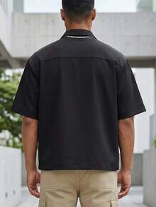 Men'S Casual Shirt | Boxy Fit Button-Up Shirt With Chest Pocket And Lapel Collar | Loose Fit, Summer Style, Slight Stretch Fabric | Ideal For Office, Daily Wear, Casual Outfits | Streetwear Style By FIVE MEN - 黑色 - 查看 9