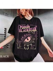 1 Piece Acotar Crescent City Manon Blackbeak Graphic T-Shirt - Black Summer Casual T-Shirt With Dragon And Geometric Print, Lightweight, Machine Washable, 180g 100% Cotton - 黑色 - 查看 1