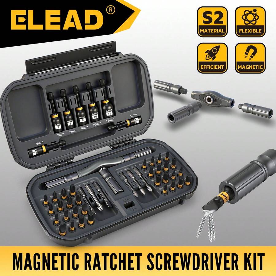 ELEAD 46-In-1 Magnetic Ratchet Screwdriver Set, Heavy Duty Multifunctional Nut Driver Handtools, Great Gift For Men, Fathers, Husbands, Detachable Handle With Storage Box, Suitable For Furniture, Computer, Bicycle, Car Repair - 46 In 1 Magnetic Ratchet Screwdriver Set - View 1