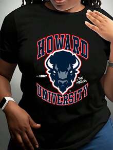 Women's Cotton T-Shirts With The Howard University Bison Logo, Varsity Wear For Men, Women And Unisex, Perfect Casual Wear For Graduation Events, Campus Events And School Pride, Basic Blouses For Women. - 黑色 - 查看 2