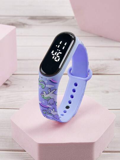 Reloj Deportivo Digital LED de Pantalla Táctil para Niños con Lindo Caballito Colorido M4 Púrpura (1pc)