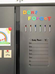 Cute Puppy Design Refrigerator Weekly Planner Message Board, Erasable Acrylic Schedule Planner With Multi-Color Pens, Office And Home Use, Erasable Schedule Message Board, Home Memo Record Sticker, Back To School - Multicolor - View 4