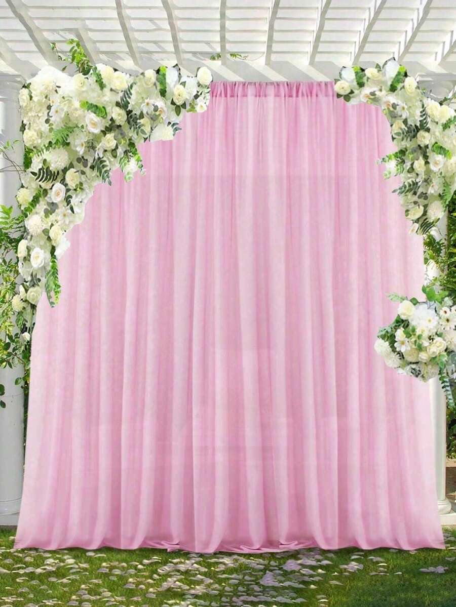 2pcs-Pink Tulle Backdrop Curtains For Party Wedding Chiffon Sheer Backdrop Curtains For Shower Birthday Photo Booth Background Decor - Pink - View 1