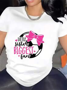 Little Sister's Number 1 Fan T-Shirt - Perfect For Family Gatherings, This Soft And Comfortable 180g T-Shirt Is Ideal For Birthday Gifts And Showing Team Spirit. - Unisex Short Sleeve Crew Neck Cotton T-Shirt, Vintage Urban Style. - 白色 - 查看 1