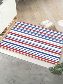 1pc Minimalist Red Blue White Line Design Printed Doormat, Flannel Modern Style Polyester Rectangular Rug, Bathroom Absorbent Mat, Bedroom Bedside Mat, Washable Decorative Rug Floor Mat, Soft Comfortable Pet Mat, Washable Kitchen Foot Mat, Suitable For Entryway, Foyer Daily Home Scenes, Multi-Purpose Doormat, Small Floor Mat - Multicolor - View 1