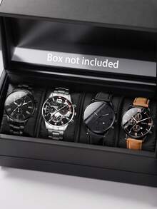 4 Pieces/Set Business Casual Men's Watch Set With Round Dial, Suitable For Daily Wear Or Holiday Gifts - Black - View 9