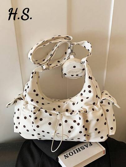 New Casual Polka Dot Fashion Messenger Bag With Small Pouch, Sweet Niche Large Capacity Multi-Pocket Crossbody Bag, Countryside Vibe Dopamine Korean Style Foldable College Student Shoulder Bag, Suitable For Shopping, Travel, Commute
