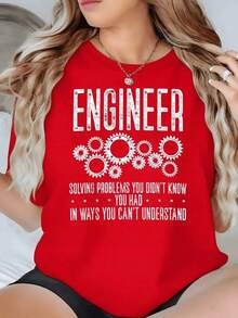 100% Cotton. Mechanical Gears Symbolizing Ingenuity And Creativity In Solving Invisible Challenges. Women's T-Shirt, 100% Cotton, 220g. Women's Simple Solid Color T-Shirt, Loose And Slim Fit Casual Short Sleeve - 紅色的 - 查看 11