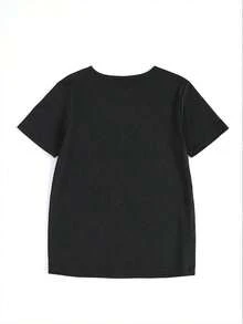 Plus Size Crew Neck T-Shirt For Women, From PremiumLoose, With Cat Print - Casual Floral Top For Spring, Summer And Autumn, Featuring A Cartoon Animal Print Design, Stylish And Elegant Clothing For Women. Gift Idea. - 黑色 - 查看 3
