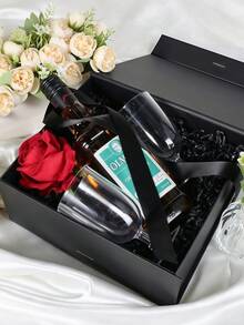高級黑色禮品盒（附緞帶）、黑色禮品盒、可摺疊奢華包裝盒、奢華禮品盒、派對禮品盒、收納盒－非常適合伴娘、求婚、婚禮、聖誕節、生日、父親節、情人節及其他場合的優雅禮物包裝（多種款式可選） - 黑色半蓋禮品盒 - 查看 3