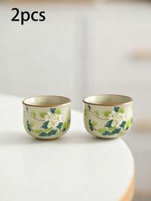 1/2/4/6pcs Camellia Ceramic Tea Cups, Ru Kiln Floral Ceramic Mugs, Water Cups, Coffee Cups, Suitable For Home, Gatherings, Parties, Gift Giving - Multicolor - View 14
