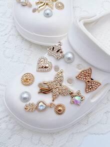 20 chiếc kẹp giày hình nơ pha lê, ngọc trai, trái tim đa năng, có thể tháo rời, dùng để trang trí DIY, phụ kiện tiện dụng cho dép xăng đan, dép lê, túi đi biển của nữ, lý tưởng cho kỳ nghỉ, quà tặng sinh nhật. - Vàng - Xem 5