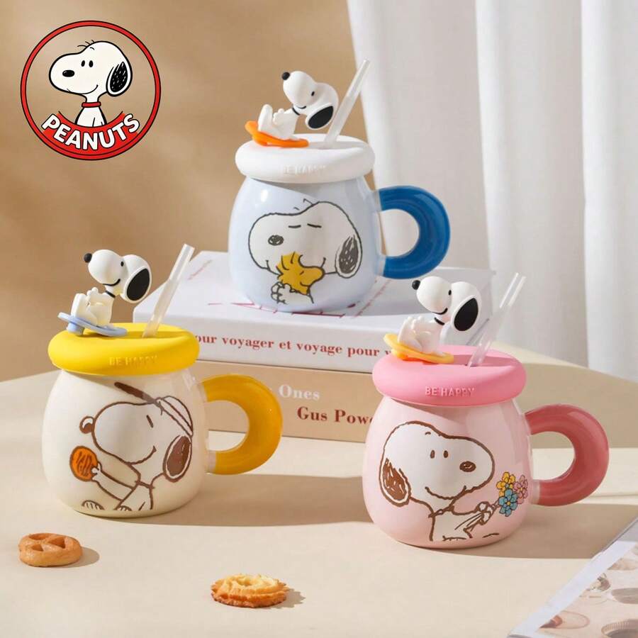 Authentic Snoopy High-Quality Appearance Grade Mug, Cute Character Pattern, Suitable For Home And Office, Ceramic Cup With Lid, Direct Supply - Multicolor - View 1