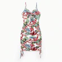 PatPat Family Matching Floral Print Outfits Tropical Print Spaghetti Strap Body-Con Dress For Mom & Daughter, Color-Blocked T-Shirts For Dad & Son Perfect For Summer Vacations & Family Photos - 紅色 - 查看 2
