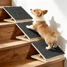 Adjustable Solid Wood Dog Stair Ramp Wedge For Small And Senior Dogs, Foldable Indoor Pet Ramp With Height Triangle Support And Non-Slip Carpet, No Assembly Required - Multicolor - View 4