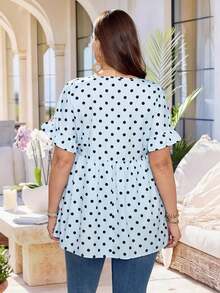 Camisa con estampado todo sobre y mangas con volantes, estilo casual de resort, tallas grandes.Atuendos de verano para mujer/Verano, ropa de mujer para vacaciones tropicales - Multicolor - Ver 5