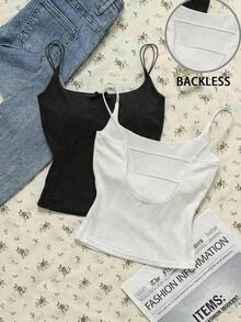2 piezas Conjunto de camisola sin espalda ajustada para mujer, Camisola sin espalda de verano para mujer, Adecuado para el transporte diario, citas, fiestas, otoño/invierno/verano, Navidad, Año Nuevo, Acción de Gracias, fiestas, bodas, playa, ceremonias de graduación, de moda, elegante, casual, salidas, citas, reservas, transporte, brillante, Día de San Valentín, elegante, vacaciones, casual, Y2K, salidas, ceremonias de graduación y otras ocasiones. - Multicolor 3 - Ver 7