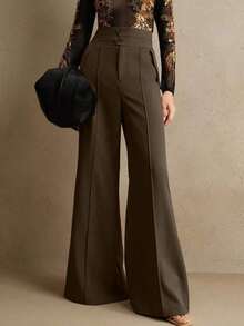Pantalones de traje acampanados de cintura alta elegantes, estilo urbano chic, atuendo de Año Nuevo - Café integral - Ver 7