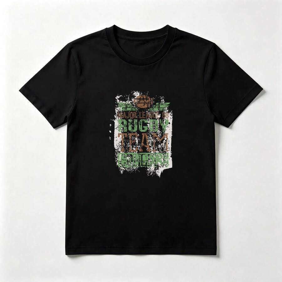 Rugby Vintage Playera de Algodón 100% Negro Deportiva Desgastada - Negro - Ver 1