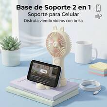 Portable Rabbit Ear Fan With Mobile Phone Holder, Rechargeable Model, Mini Three-Speed Adjustable Table Fan. - 淺粉色 - 查看 2