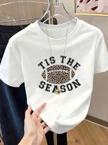 Camiseta de manga corta con cuello redondo y estampado para mujer. Perfecto para citas, desplazamientos diarios y salidas informales. Diseño clásico minimalista de cuello redondo, fácil de combinar y adecuado para todas las formas de cuerpo. - Blanco - Ver 8