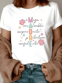 Roses And Colorful Letters Spell Out The Word MOTHER, Representing Love, Strength, Protection, Friendship, And Trust. A Perfect Gift For Mom. Casual, Comfortable, And Stylish Women's T-Shirt. - 白色 - 查看 8