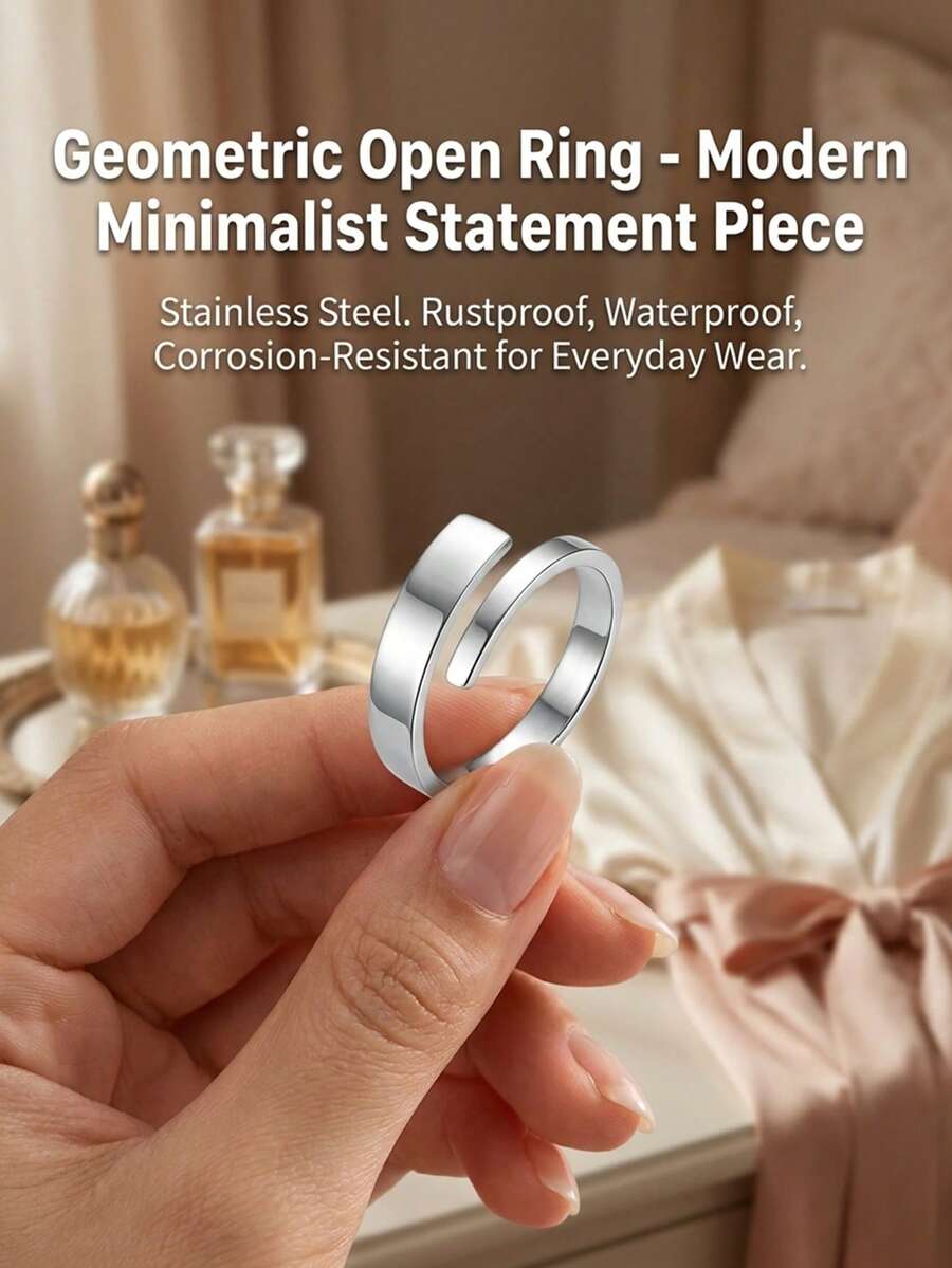 MONALLY 18 Karat vergoldete Edelstahl offene verstellbare Mode minimalistische stapelbare Ringe, hypoallergen zarte kleine Ausführung für den täglichen Gebrauch - Silber - Übersicht 1