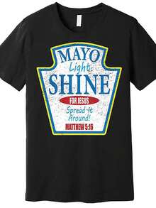 Camiseta Mayazz Faith para hombre - Diseño inspirado en Mateo 5:16, con el estilo de la etiqueta Mayo (Mayo y Jesús difuminan el mensaje) - Camiseta casual de manga corta con cuello redondo, - Negro - Ver 1