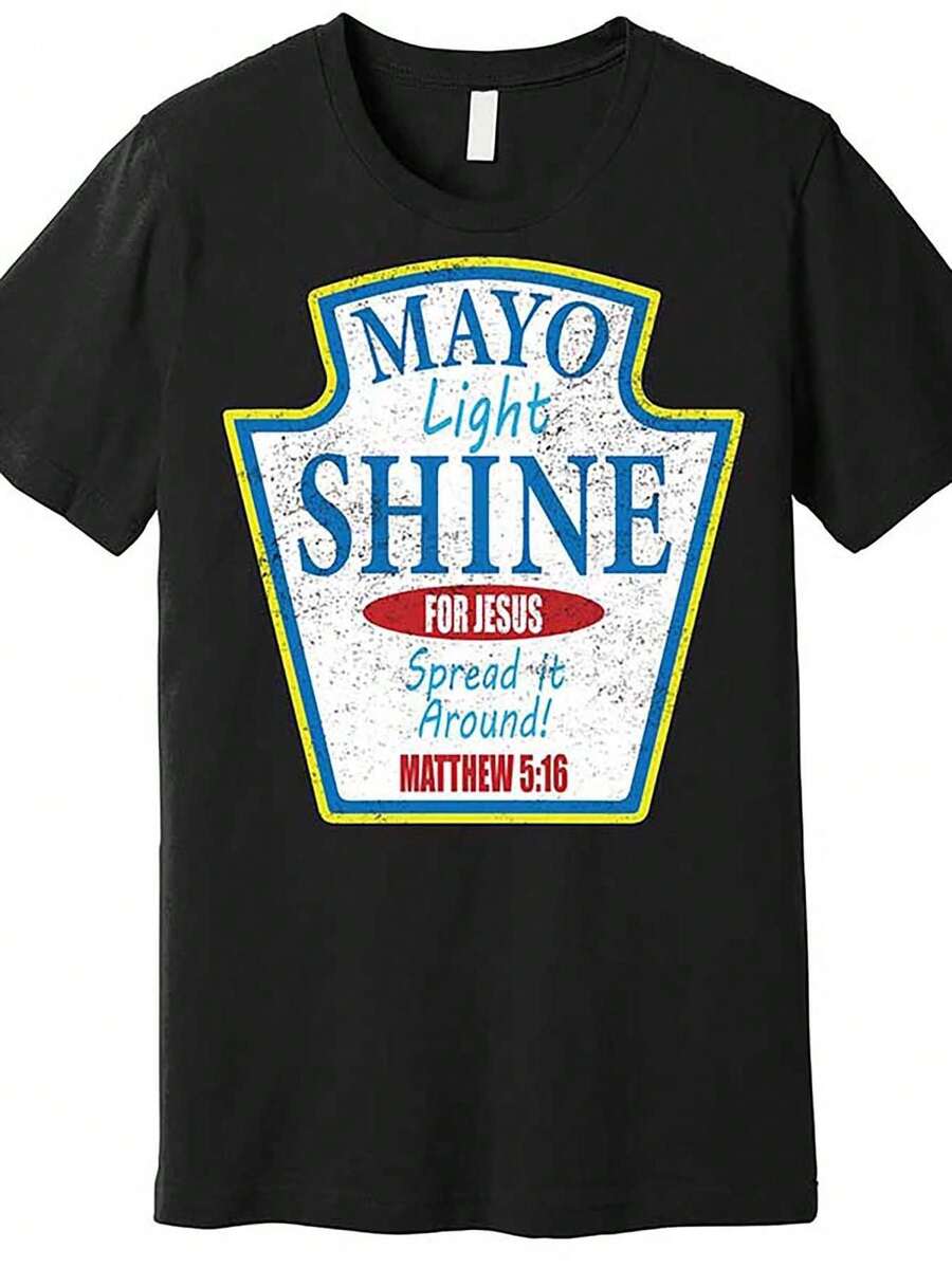 Camiseta Mayazz Faith para hombre - Diseño inspirado en Mateo 5:16, con el estilo de la etiqueta Mayo (Mayo y Jesús difuminan el mensaje) - Camiseta casual de manga corta con cuello redondo, - Negro - Ver 1