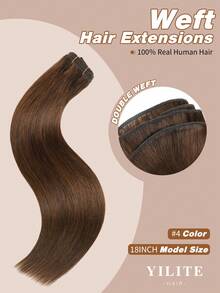 YILITE 22 Inch 100g Cokelat Tua #4 Rambut Manusia Asli Weft Sew In Hair Extensions Rambut Manusia Asli Buatan Tangan Tebal Menambah Volume - S4 - View 2