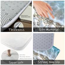 1 pieza/2PCS/3PCS Juego de Alfombras para Piso de Cocina, Estampado de Olas del Océano & Guijarros, Antideslizante & Absorbente de Agua, Suave & Cómodo, Fácil de Limpiar, Perfecto para la Decoración del Piso de la Cocina - Multicolor - Ver 4
