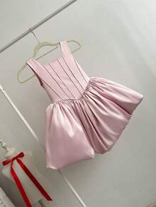 Young Girl Pink Tulle Petal Sleeve Floral Elegant Princess Dress, Suitable For Girls Birthday Party, Banquet, Evening Gala, Wedding Flower Girl, Holiday Celebration, Stage Performance Pageant - Pink - View 7